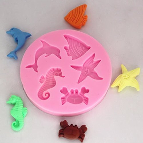 Sea Creatures - Dolphin Crab Fish Seahorse Starfish Silicone Mold for Fondant, Gum Paste, Chocolate , Crafts