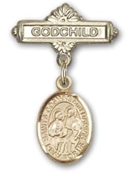 14K Gold Baby Badge with Sts. Cosmas & Damian Charm and Godchild Badge Pin
