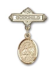 Gold Filled Baby Badge with Sts. Cosmas & Damian Charm and Godchild Badge Pin