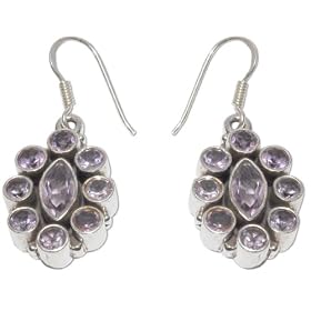 Long Earings in Sterling Silver & Amethyst Gemstone Indian Style 1.5 inches (erg111)