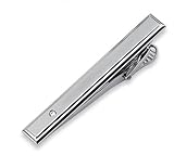 Diamond Tie Bar in Stainless Steel with Genuine Diamond Accent and Satin Finish. Tension back keep tie secure.
