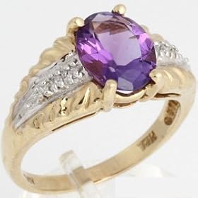 14K Yellow and White Gold Amethyst and Diamond Estate Ring by 