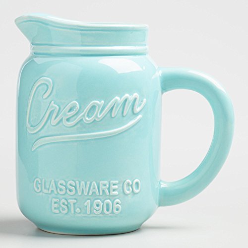 Mason Jar Ceramic Creamer Pitcher with Handle - Blue