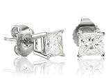 Men's 14k White Gold Princess Cut Diamond Stud Earrings (HI, I, 0.10 carat)