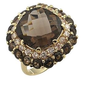 Smoky Color Quartz CZ Right Hand Ring by HopeChestJewelry