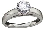  : 14k White Gold Round Brilliant Cut Cathedral Solitaire Ring (1 ct, I, I1), Size 4