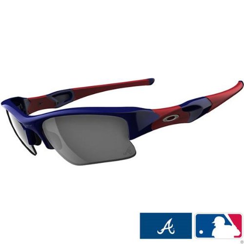 Oakley Atlanta Braves Flak Jacket XLJ Men's Special Editions Major League Baseball Sportswear Sunglasses w/ Free B&F Heart Sticker Bundle - Blue/Black Iridium / One Size Fits All