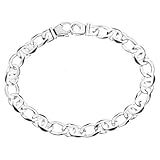 Men's Sterling Silver Handmade Link Bracelet Rhodium Plated 8.5