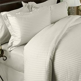 Egyptian Linens 1200-Thread-Count Egyptian Cotton 1200TC Duvet Set and 2 Shams, California King, Ivory Damask Stripe 1200 TC