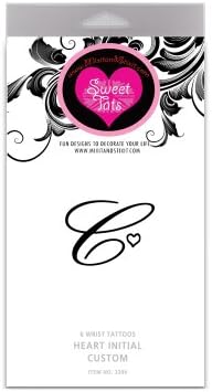 SweetTats Personalized Heart Initial Wrist Temporary Tattoo Pack - 6 Tats Per Pack