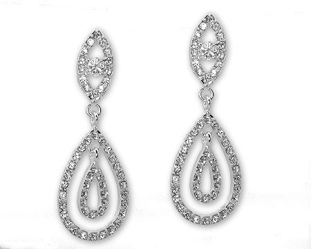 Double Tear Drop Crystal Clip-on Earring - Wedding Jewelry - Chandelier