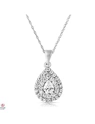 Adorable 1CT Diamond Drop Pendant 1/3CT Pear Shaped Center 14K White Gold