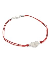 Sterling Silver Cubic Zirconia Heart on Red Thread Bracelet, 7"