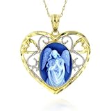 10K Two Tone Gold Framed Heart Shaped Angel Oval Cameo Pendant - 3/8 x 1/2 w/ 18 Chain