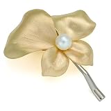 14K Italian Yellow Gold Flower Pin/Brooch with White Cultured Pearl