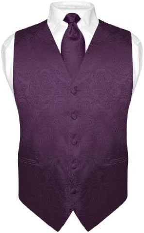 Men's Paisley Design Dress Vest NeckTie DARK PURPLE Neck Tie Set for Suit or Tux