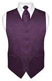 Men's Dark Purple Paisley Design Dress Vest and NeckTie Set for Suit or Tuxedo