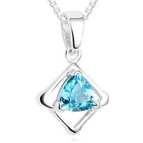 Trillion Cut Swiss Blue Topaz Pendant Necklace Sterling Silver by Peora
