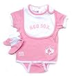 Infant Girl's Boston Red Sox Pink Onesie, Bib & Bootie Set