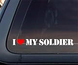 I Love My Soldier w/ Red Heart Car Decal / Sticker - White & Red