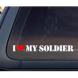 I Love My Soldier w/ Red Heart Car Decal / Sticker - White and Red