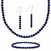 Jewelry : Sterling Silver 4mm Genuine Lapis Stone Bead Beaded Dangle Hook Earrings Stretch Bracelet Necklace 15-19"" Jewelry Set