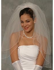 Two-Tier (blusher) Elbow-Length Pencil Edge White Bride's Veil by