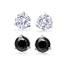 10k White Gold Natural Black Spinel and White Quartz Stud Earrings -3.20 cttw-2 Pairs