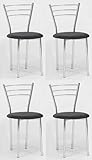 4x Design Stuhl Bari Esszimmerstuhl Küchenstuhl Chrom / Kunstleder Schwarz