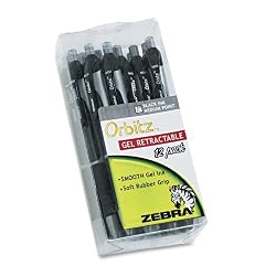 Zebra Orbitz Gel Retractable 0.7mm Black Roller Ball Pen 12 Pack (41010)