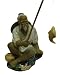 Chinese fisherman, sitting with fishing pole - white outfit, hand glazed ceramic