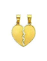 14K Yellow Gold Small Couple Broken Heart Charm Pendant