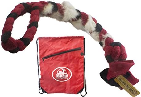 Best Large Dog Rope Tug of War and Carry Bag- Real Rabbit Fur and Fleece-visual, Taste and Smell Motivator (Red Black Grey with Red Bag)