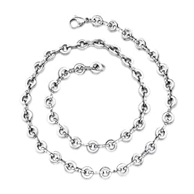 Stainless Steel Mens High Polish Disc Link Necklace