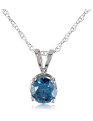 10k White Gold and Blue Diamond Solitaire Pendant Necklace (1/2 cttw, I2-I3 Clarity), 18"