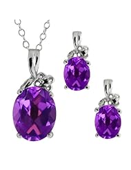 4.72 Ct Oval Purple Amethyst Gemstone 14k White Gold Pendant Earrings Set