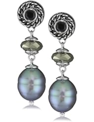 Honora "Skinny Jeans" Black Freshwater Cultured Pearl with Gemstone Dangle Earrings