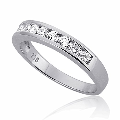 Sterling Silver Channel Set Round CZ Stackable Wedding Band Engagement Ring