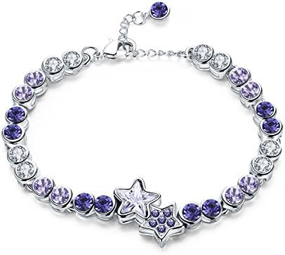 Liekkas "Star" Sapphire Link Bracelet For Girls &amp; Women, Made With Swarovski Crystals, 7" Plus 1.5" (Purple)