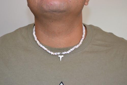 White Puka Shell Necklace with Shark Tooth Pendant