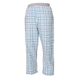 Baby Blue and white tartan plaid check flannel cotton pants for lounging, sleep, sports. Unisex relaxed fit, available in 5 Adult sizes, exposed elastic waist