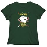 T-Shirt Womens Dark Green " BEWARE Falkland Islander POKER PLAYER " Countries Large