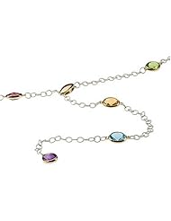 Sterling Silver and 14K Yellow Gold Multicolor Gemstones Necklace - 38" -- LIFETIME WARRANTY