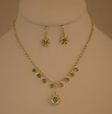 Lime Circle Crystal Necklace and Earring Set