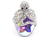 Reina Ultra-Odd 8 Legged Octopus on Large AB Crystal Stretch Ring Silver Tone