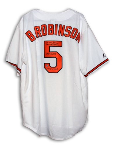 Brooks Robinson Autographed/Hand Signed Baltimore Orioles White Majestic Throwback Jersey Triple Ins