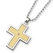 14K Gold Plated Stainless Steel and Diamond Cross 22 Inch Necklace