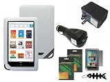 iShoppingdeals - Accessories Bundle Combo for Barnes & Noble NOOK COLOR eBook Reader Tablet WiFi, Clear White Soft Skin Case Cover, USB Car Charger, USB Travel AC Charger, Screen Protector Film, and Smart Headset Wrap
