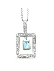 Twin Rectangular Shaped Diamond Pendant In 18K White Gold With A 0.50 ct. Genuine aquamarine Center Stone.