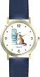 Orange & White Cat Scratching Sofa - Cat Cartoon or Comic - JP Animal - WATCHBUDDY&reg; DELUXE TWO-TONE THEME WATCH - Arabic Numbers - Blue Leather Strap-Size-Children's Size-Small ( Boy's Size & Girl's Size )